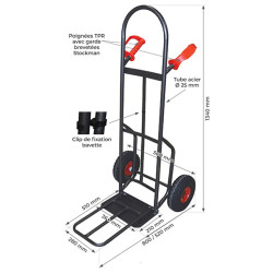 Diable charge cylindrique bavette fixe et repliable HT300-LUK2