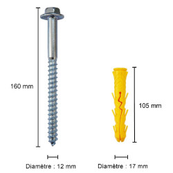 Kit fixation tirefond M12x160 + cheville 105