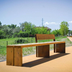 Banc d'extérieur avec banquette en Corten et bois - Benito Gav