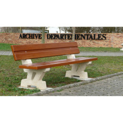 Banc public en béton dossier aspect bois