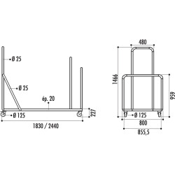 Chariot roulant pour table Grenade 153, 183 cm et Tarragone 183 cm