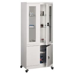 Armoire médicale vitrée avec placard sur la partie basse