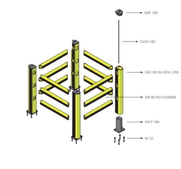 Schéma protection haute pour poteau en pvc renforce