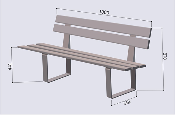 Dimensions banc en bois et acier Riga