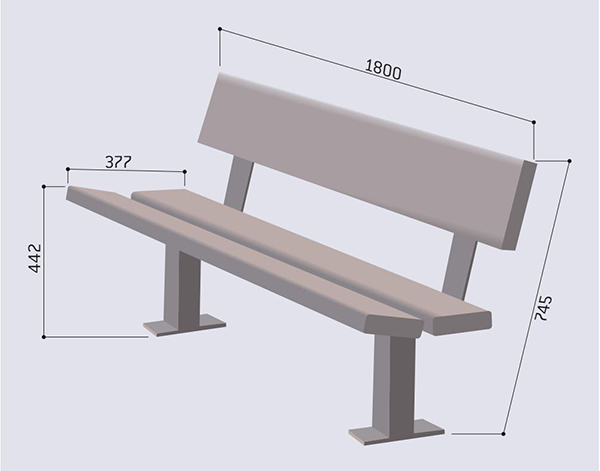 Dimensions du banc public en acier et bois Pagode