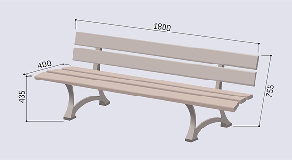 Dimensions du banc acier et bois Mora