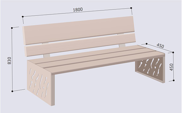 Dimensions banc en acier Venise