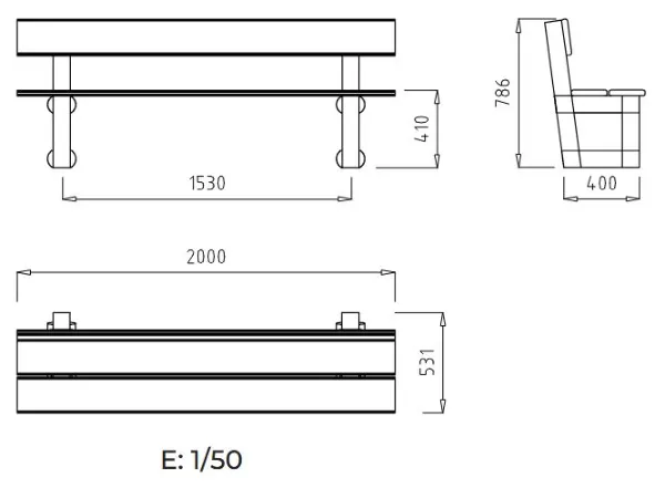 Dimensions banc en bois Marzan Manufacturas Deportivas
