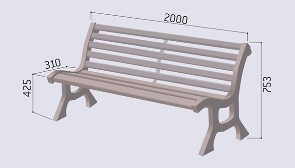 Dimensions du banc en bois et métal Lublin