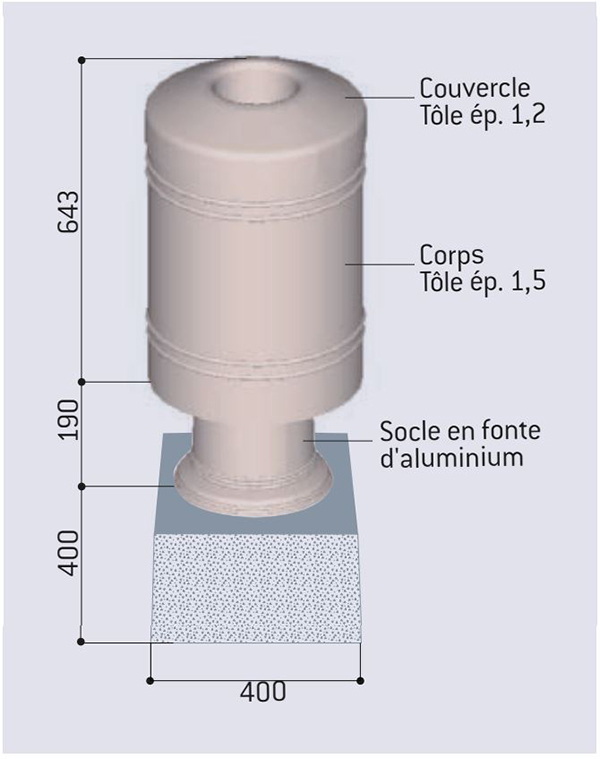 Dimensions de la poubelle de ville en métal Gascogne