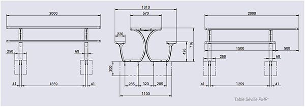Dimensions table de pique nique Séville