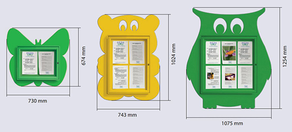 Dimensions vitrines ludiques pour enfants