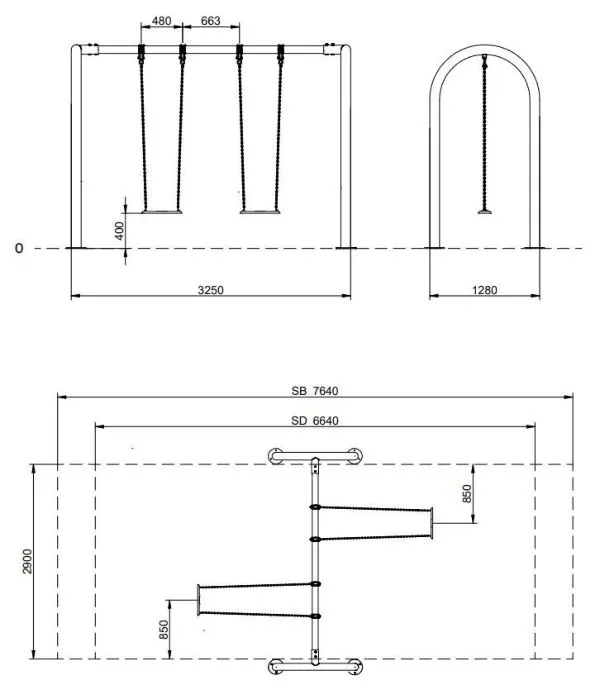 Dimensions de la balançoire benito Curvo vue ensemble balancoire benito curvo