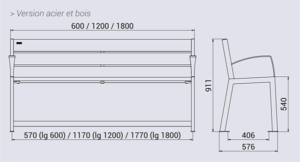 Dimensions banc extérieur pour sénior