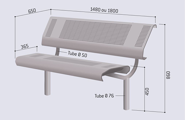 Dimensions illustrées du banc Oslo