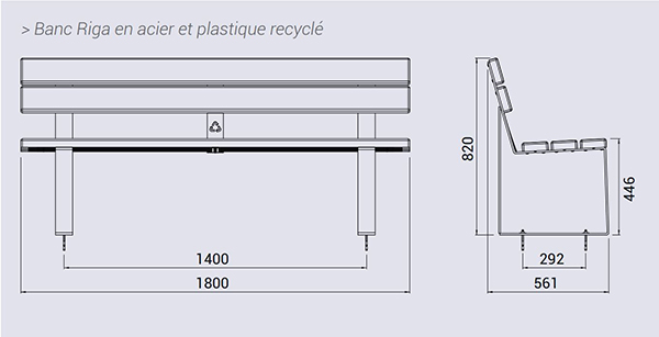 Vue éclatée banc en plastique recyclé Riga