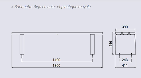 Dimensions banquette extérieure en plastique recyclé