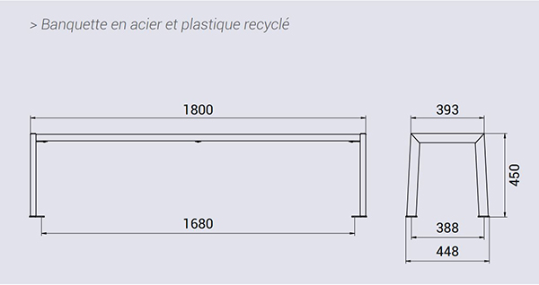 Dimensions danquette de ville en acier et plastique