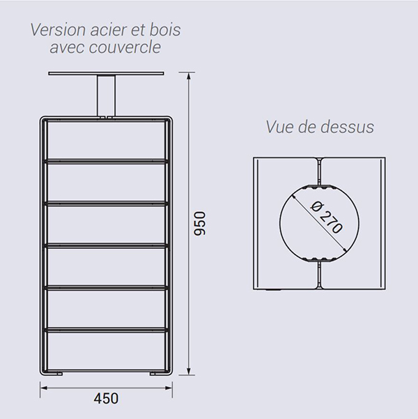 Vue éclatée corbeille en métal Kub