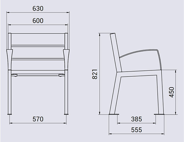 Vue éclatée chaise Silao extérieure