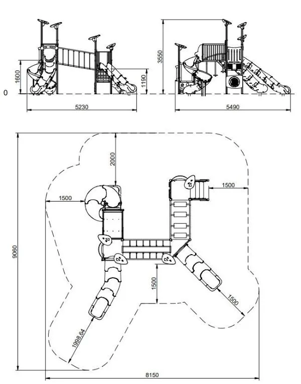 Dimensions de la structure de jeux benito alu 5 vue ensemble structure jeux benito alu 5