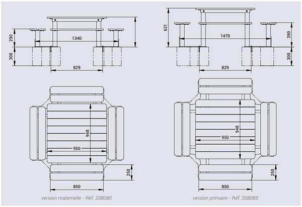 Dimensions des tables de pique-nique pour écoles primaires et maternelles